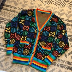 Multicolor Rainbow Trim GG Logo Cardigan Sweater